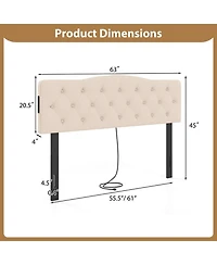 Sugift Tufted Upholstered Headboard for Full and Queen Bed with Charging Station