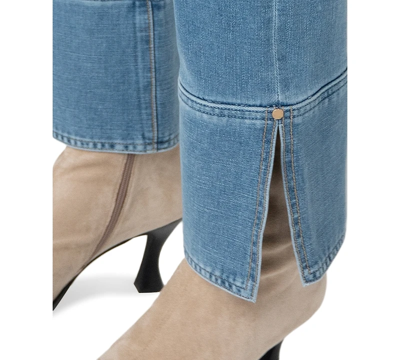 Liverpool Los Angeles Petite Kennedy Straight-Leg Cuffed Mid-Rise Jeans