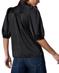 Liverpool Los Angeles Petite Elbow-Length Puff-Sleeve Tie-Neck Satin Blouse