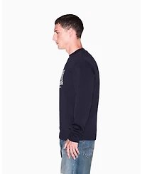 A|X Armani Exchange Men's Long Sleeve All-Over Logo Bonded Cotton Crewneck Sweatshirt