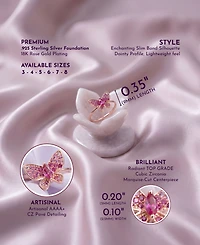 GigiGirl Sterling Silver with 18K Rose Gold Plated Red Cubic Zirconia Small Butterfly Ring