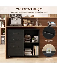 Sugift Mobile 3-Drawer Lateral File Cabinet and Rolling Printer Stand with Open Shelves