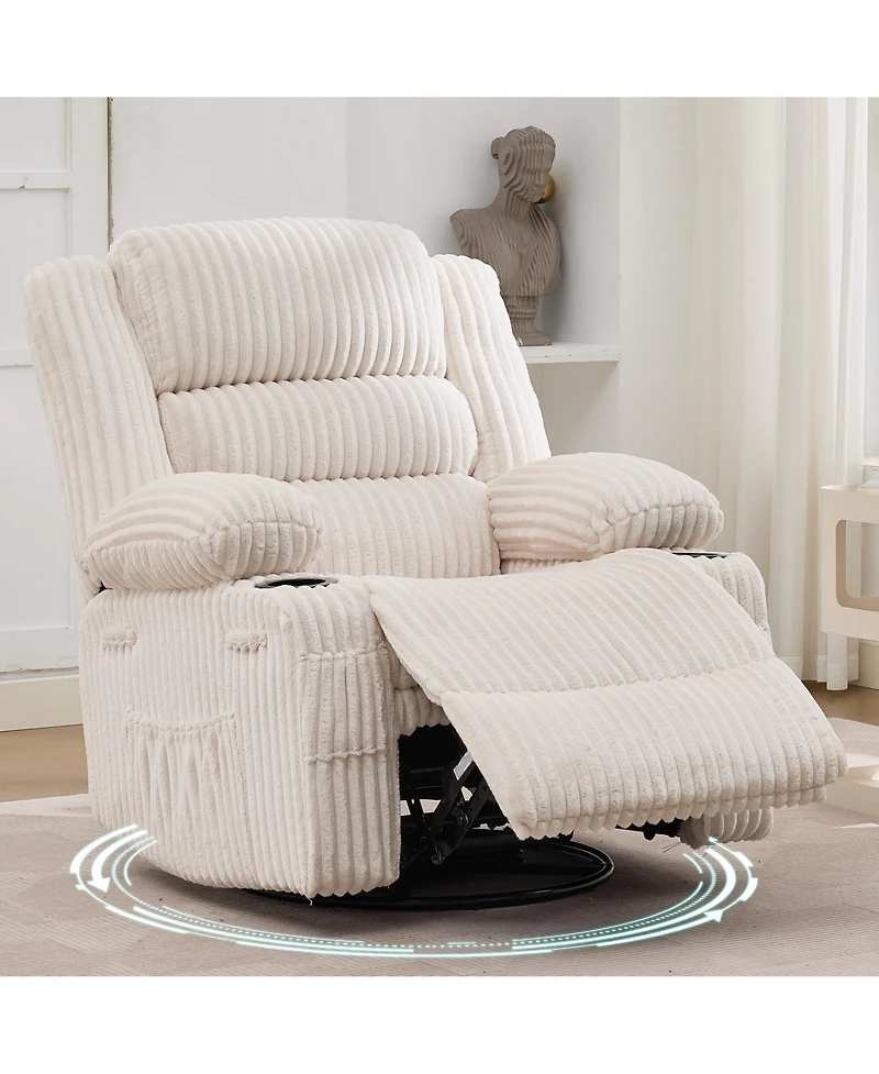 homfan Swivel Rocker Recliner Chair Manual for Adults Soft Corduroy Extra Wide Seat 350 Lb Capacity Cup Holder And Pockets Nursery