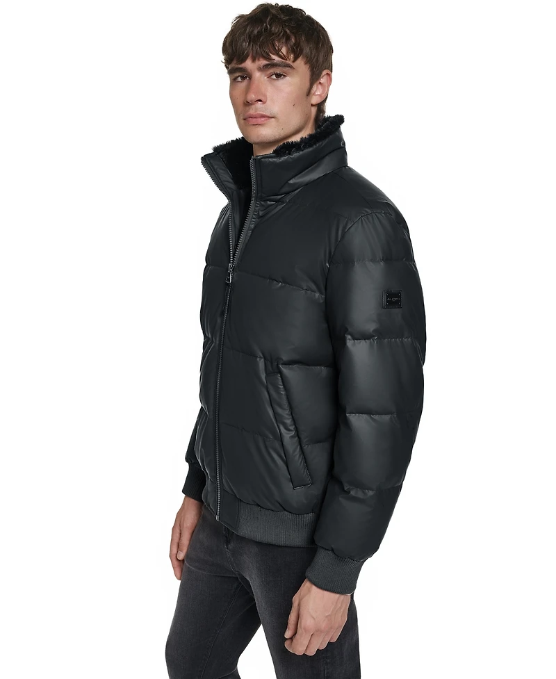 Karl Lagerfeld Paris Men's Sherpa Lined Stand Collar Puffer