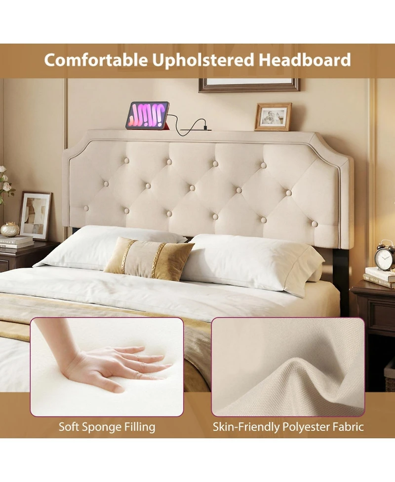 Sugift Tufted Upholstered Headboard for Full and Queen Bed with Usb Charging Ports