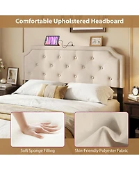 Sugift Tufted Upholstered Headboard for Full and Queen Bed with Usb Charging Ports