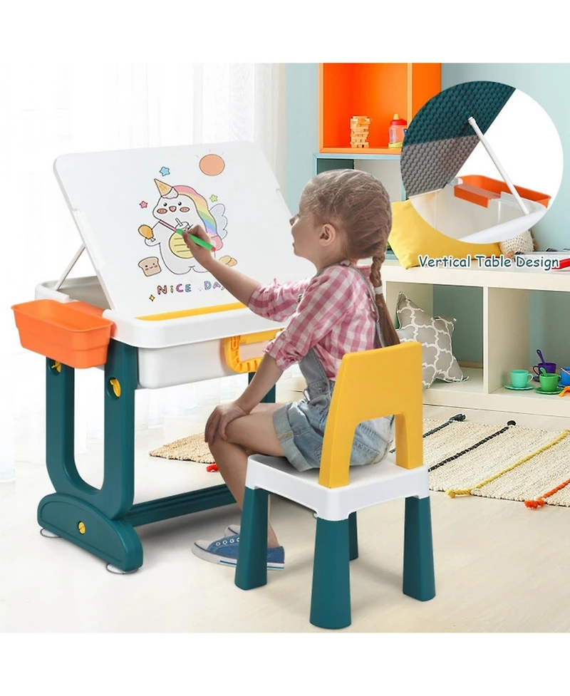 Sugift 5-in-1 Kids Activity Table and Chair Set with Storage and Building Block Board