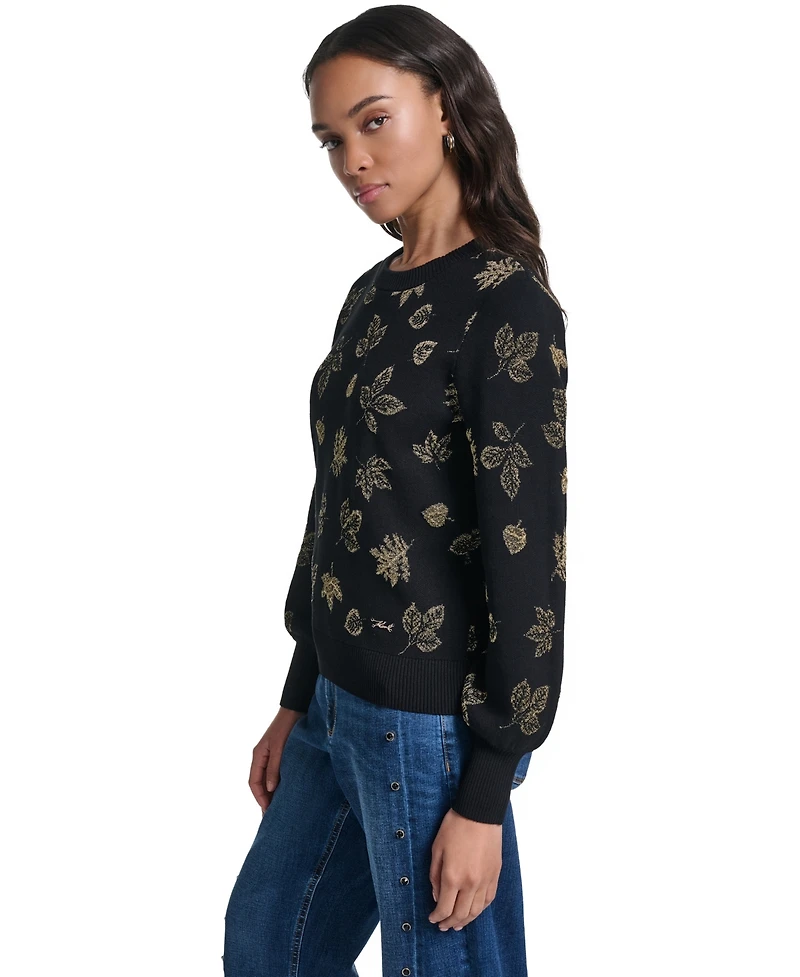 Karl Lagerfeld Paris Petite Lurex Motif Crewneck Sweater