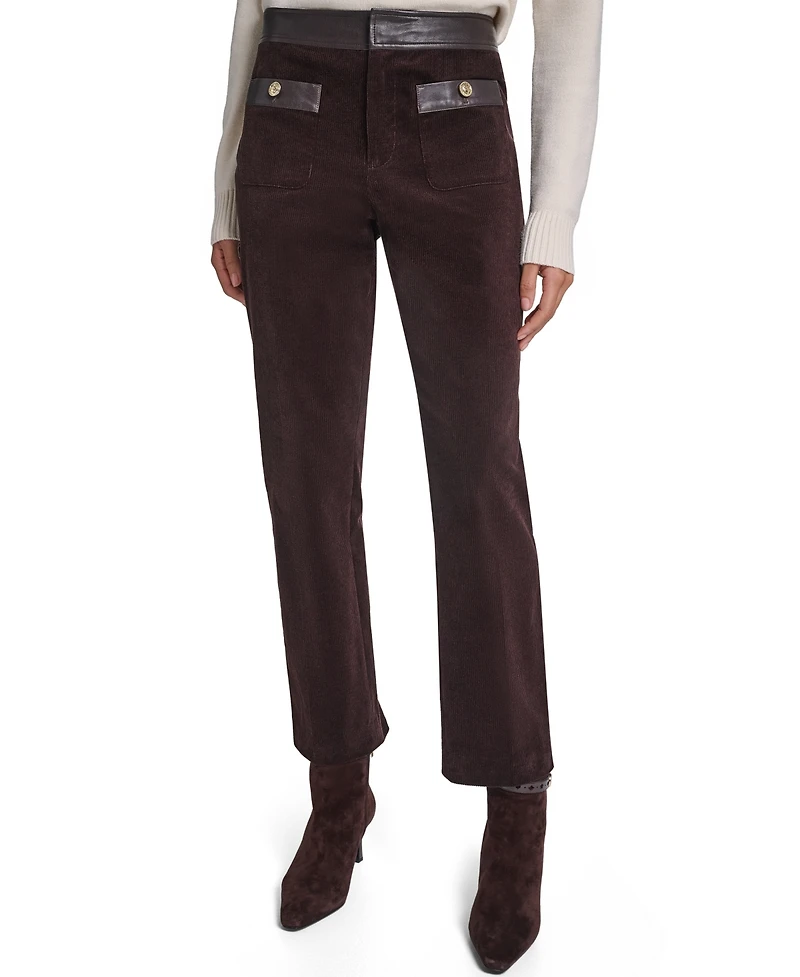 Karl Lagerfeld Paris Petite High-Waist Straight Corduroy Pants