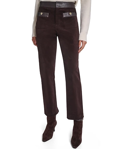 Karl Lagerfeld Paris Petite High-Waist Straight Corduroy Pants