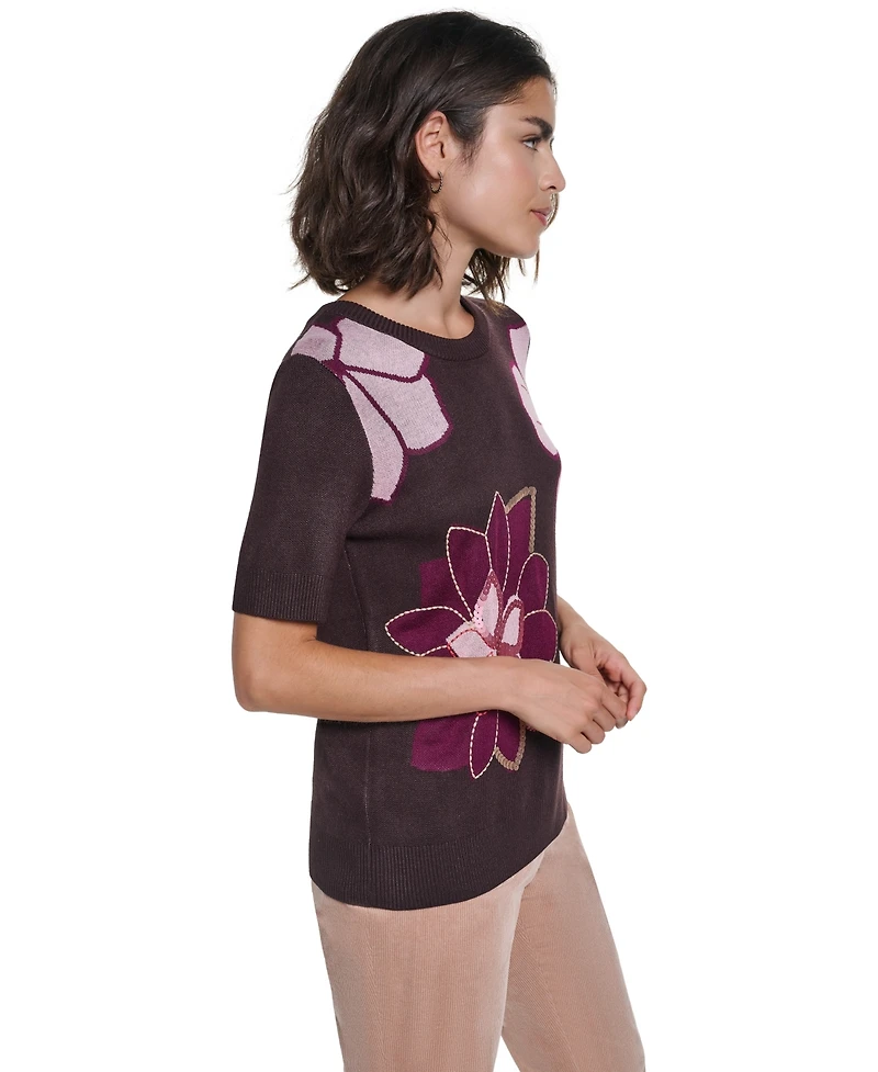Karl Lagerfeld Paris Petite Floral-Print Sequin-Embellished Sweater