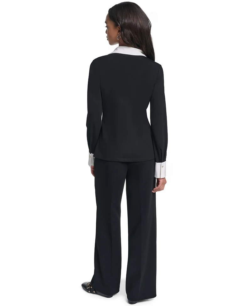 Karl Lagerfeld Paris Petite Long-Sleeve Colorblock-Knit Blouse