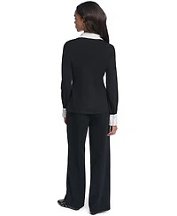 Karl Lagerfeld Paris Petite Long-Sleeve Colorblock-Knit Blouse