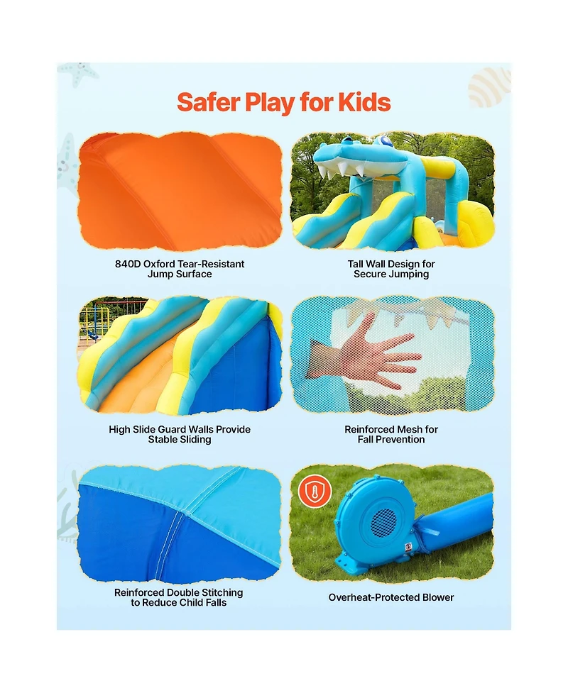 Hikeen 11.6 x 13.1 ft Crocodile Inflatable Water Slide with Climbing Wall and Splash Pool