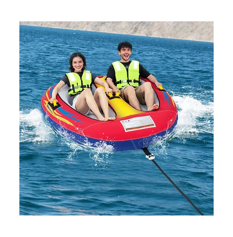 Hikeen 1 or 2 Person Inflatable Towable Tube for Boating with Drainage