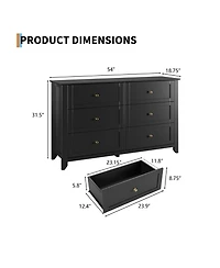 54" Wide 6-Drawer Lacquered Storage Chest, Modern Dresser with Deep Drawers, Multi-purpose Organizer for Bedrooms, Hallways and Entryways