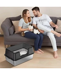homfan Stainless Steel Litter Box, Extra Large, High Sides, Removable Tray, Non-Slip Mat, Scooper Included, Ideal for Large Cats and Maine Coons