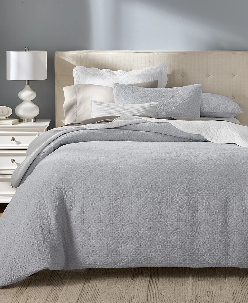 Charter Club Lattice Medallion Gray -Pc. Duvet Cover Set