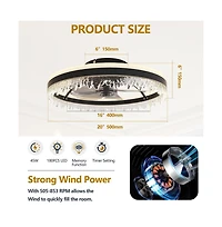 Sofucor 20-inch Black Smart Flush Mount Ceiling Fan with Light and Remote Control Included 5-Blade