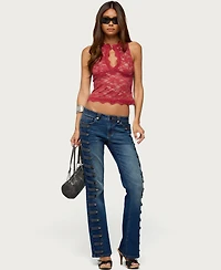 Edikted Women's Button Loop Low Rise Bootcut Jeans