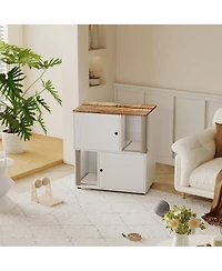 homfan Modern Double Cat Litter Box Cabinet Enclosure for 2 Cats, Hidden Washroom Furniture, Dual Compartments, Odor, Mark-Resistant Panels