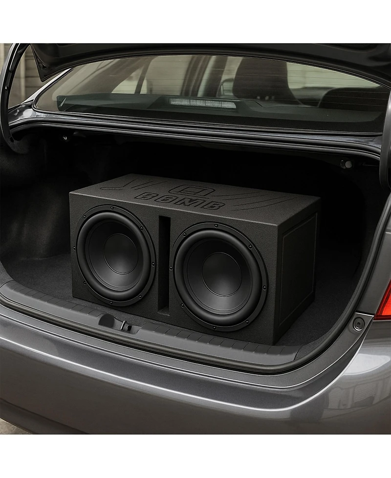 QPower QBOMB12V Dual 12" Vented Ported Subwoofer Sub Box with Bedliner Spray