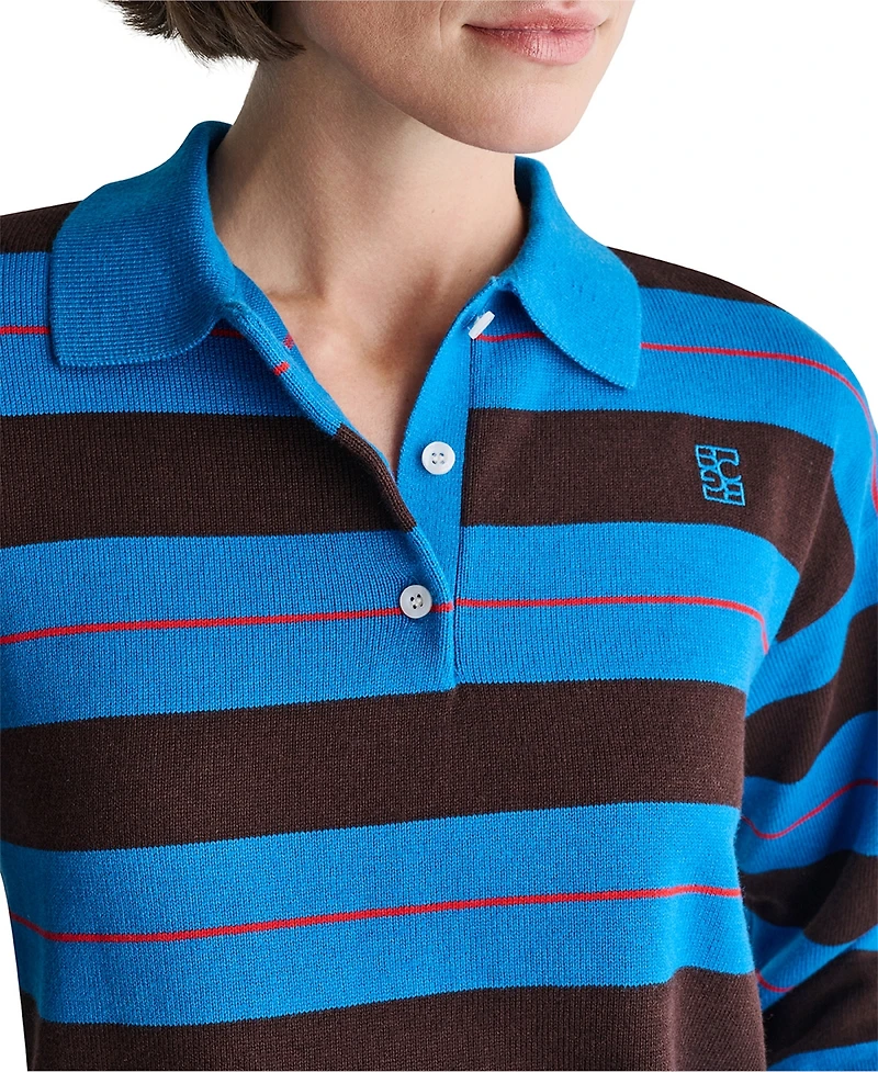 Bcbg Women's Long-Sleeve Striped Rugby Polo Sweater