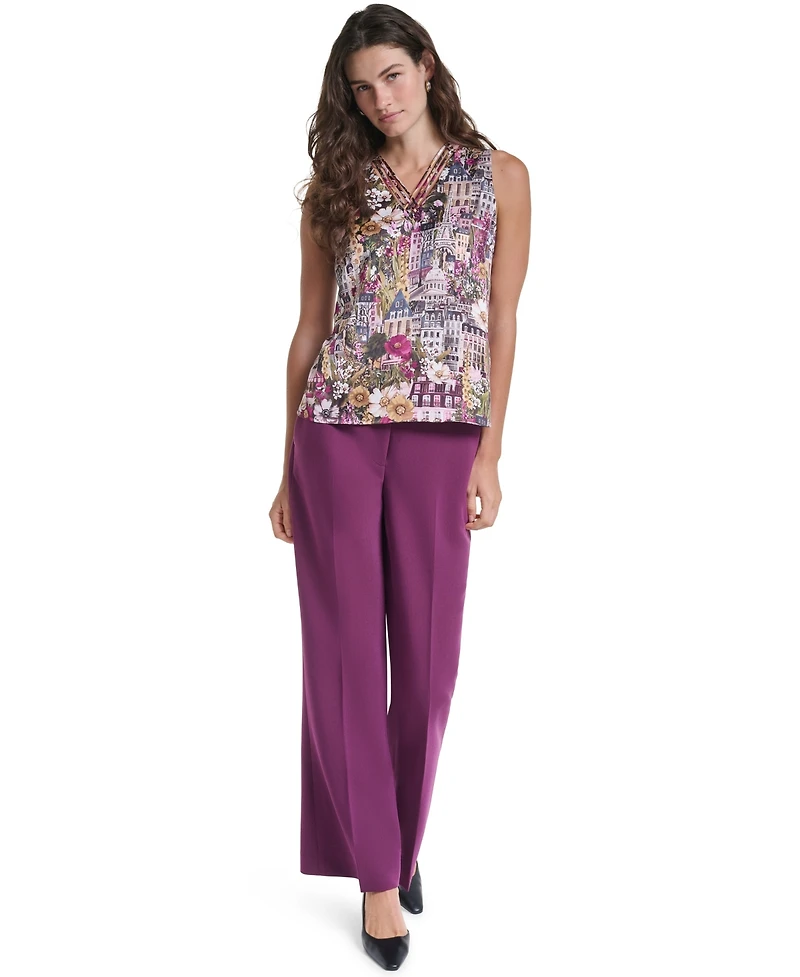 Karl Lagerfeld Paris Petite Floral V-Neck Sleeveless Blouse