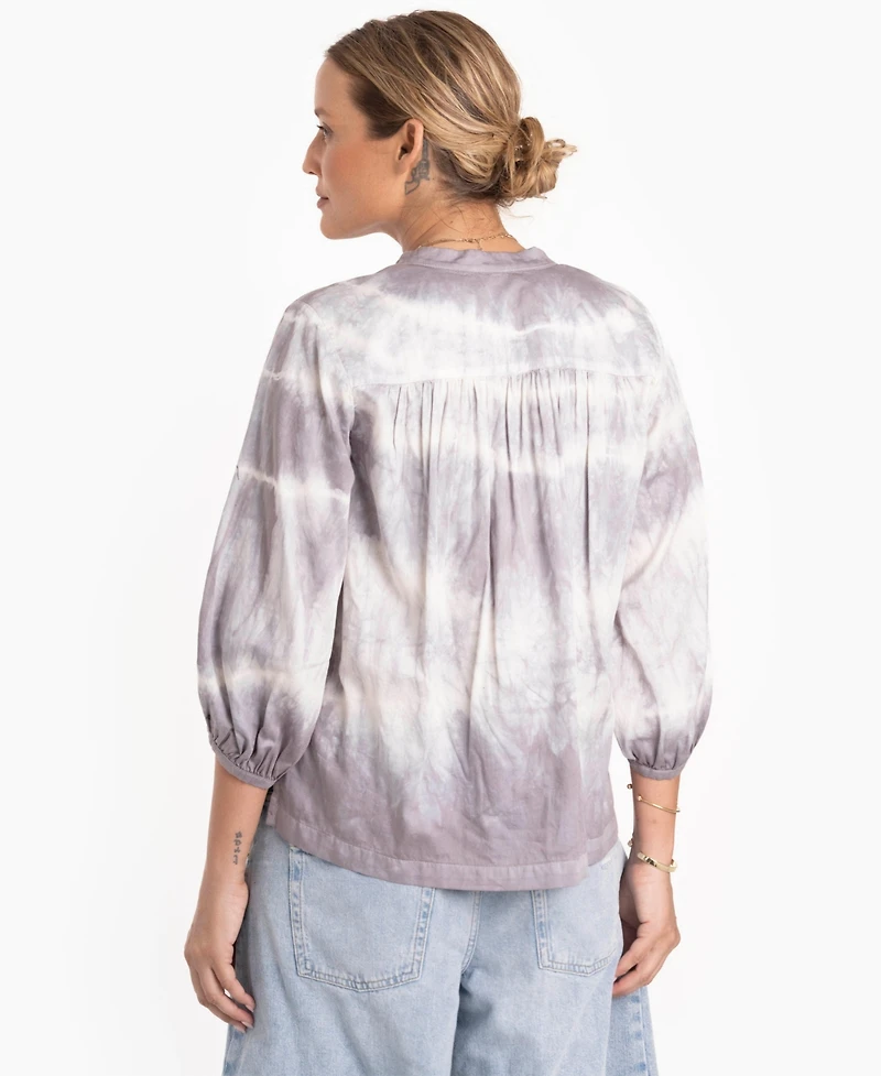 Ocean+Main Women's Tie-Dye Button-Front Peasant Top