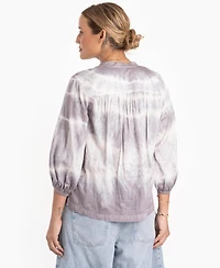 Ocean+Main Women's Tie-Dye Button-Front Peasant Top