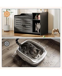 homfan Hidden Litter Box Furniture with Cushion, Mark Pad, Storage Shelf, Odor Control, Large Modern Wooden House Cabinet, Fits Most Boxes