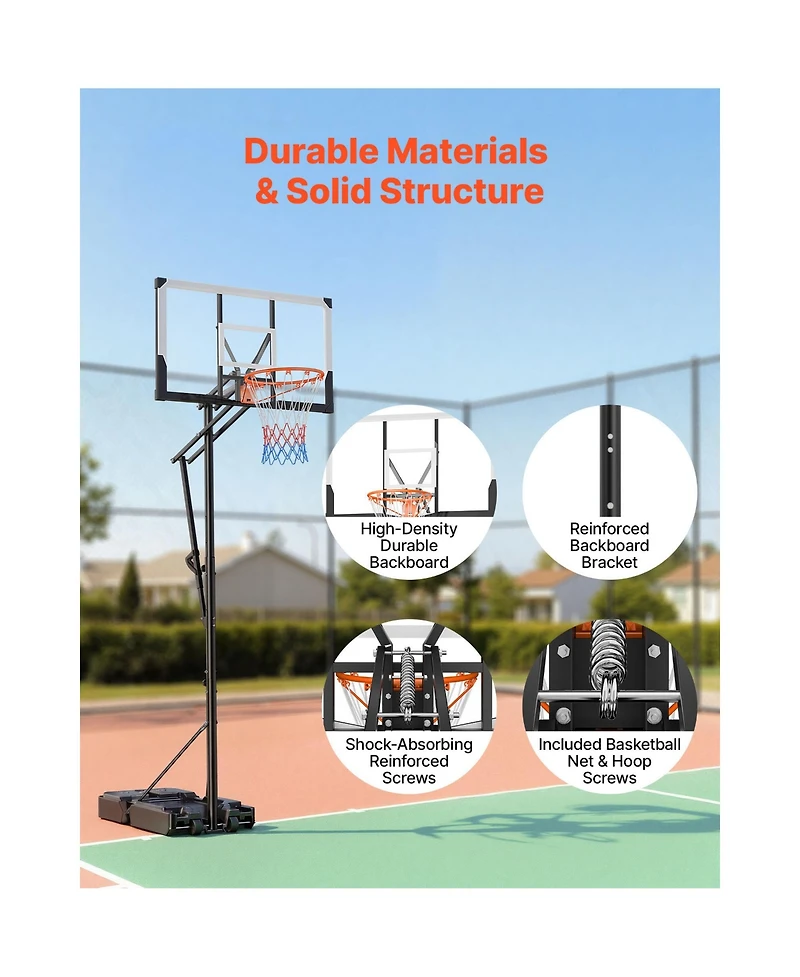 Sugift Portable Basketball Hoop 5.25 to 10 feet Height Adjustment with 48 in Pc Backboard and Wheels