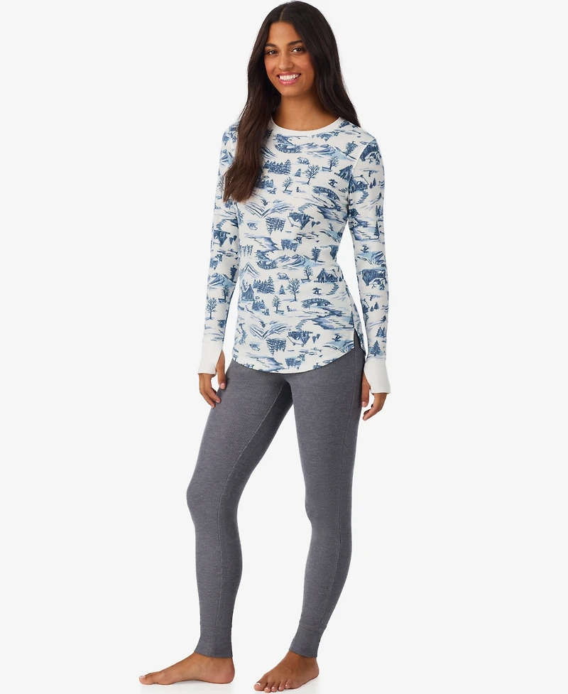 Cuddl Duds Women's Waffle-Knit Thermal Stretch Long-Sleeve Crew-Neck Top