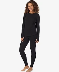 Cuddl Duds Women's Waffle-Knit Thermal Stretch Long-Sleeve Crew-Neck Top
