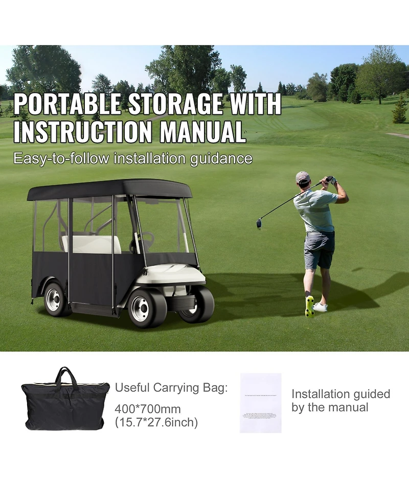 Sugift Polyester Golf Cart Driving Enclosure Cover for 4-Seat Carts