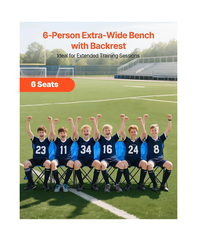Sugift Portable 6-Seat Folding Soccer Bench with Side Pockets Carrying Bag and Back Rest