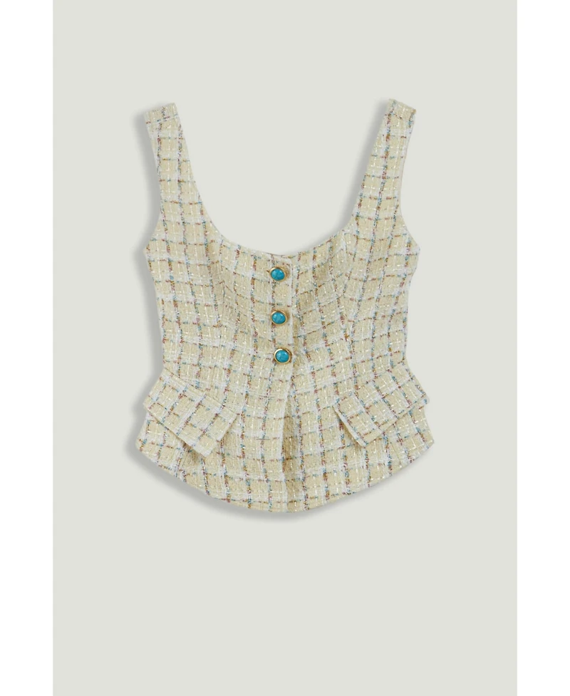 Nocturne Women's Plaid Square Neck Peplum Bustier