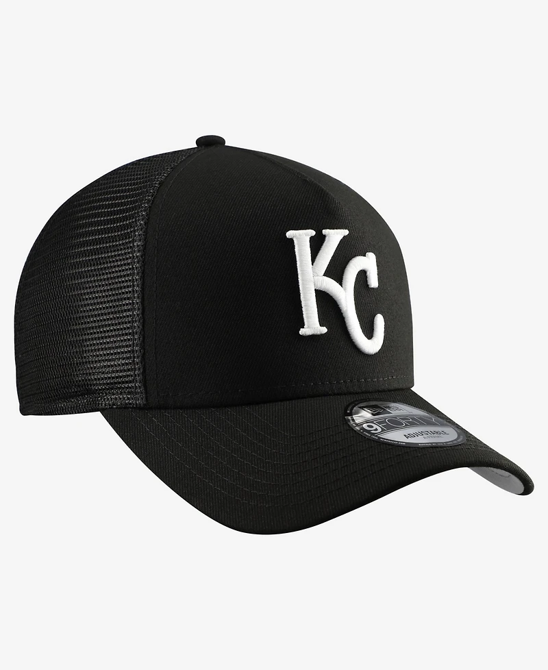 New Era Men's Black Kansas City Royals Side Script 9FORTY A-Frame Trucker Adjustable Hat