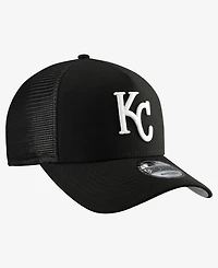 New Era Men's Black Kansas City Royals Side Script 9FORTY A-Frame Trucker Adjustable Hat