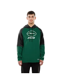 New Era Men's Green York Jets Combine Authentic Color Block Raglan Pullover Hoodie
