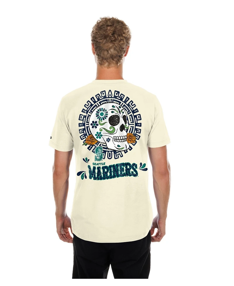 New Era Men's Natural Seattle Mariners Dia de los Muertos Sugar Skull T-Shirt