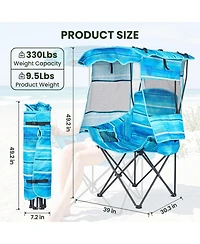 Mooncool Beach Chair with Canopy Shade Portable Folding Camping Cooler Bag and Cup Holder