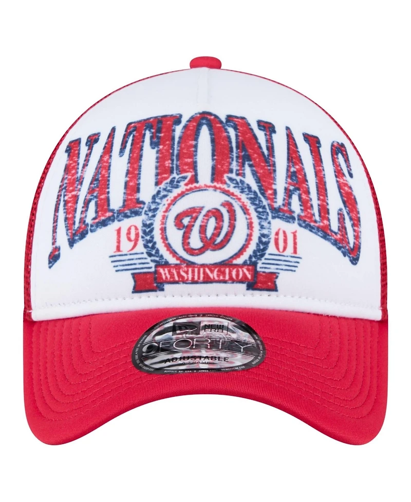 New Era Men's Red Washington Nationals Distressed 9FORTY A-Frame Adjustable Trucker Hat