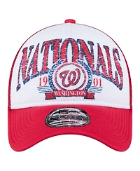 New Era Men's Red Washington Nationals Distressed 9FORTY A-Frame Adjustable Trucker Hat
