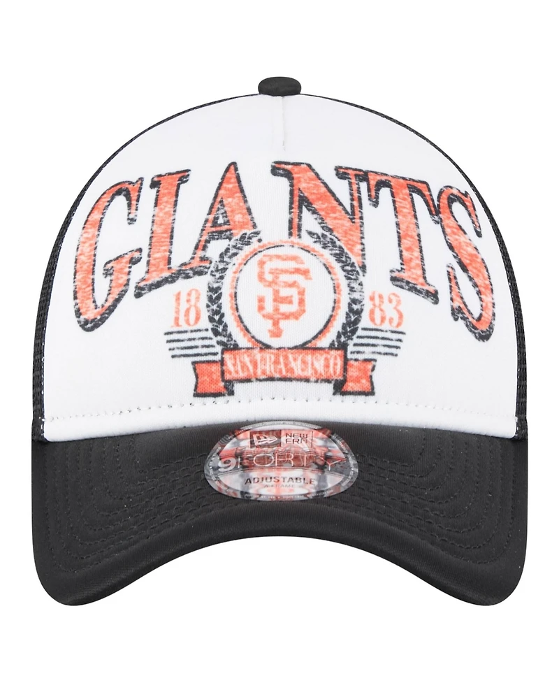 New Era Men's Black San Francisco Giants Distressed 9FORTY A-Frame Adjustable Trucker Hat