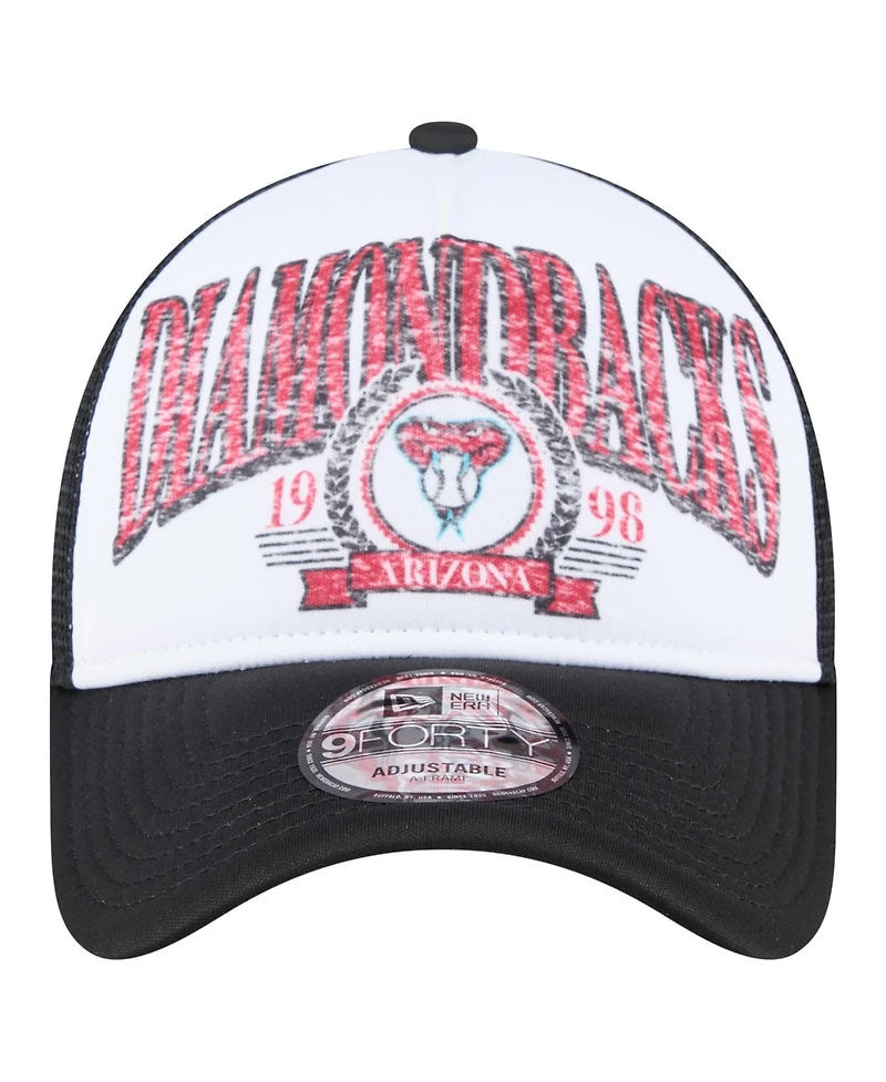 New Era Men's Black Arizona Diamondbacks Distressed 9FORTY A-Frame Adjustable Trucker Hat