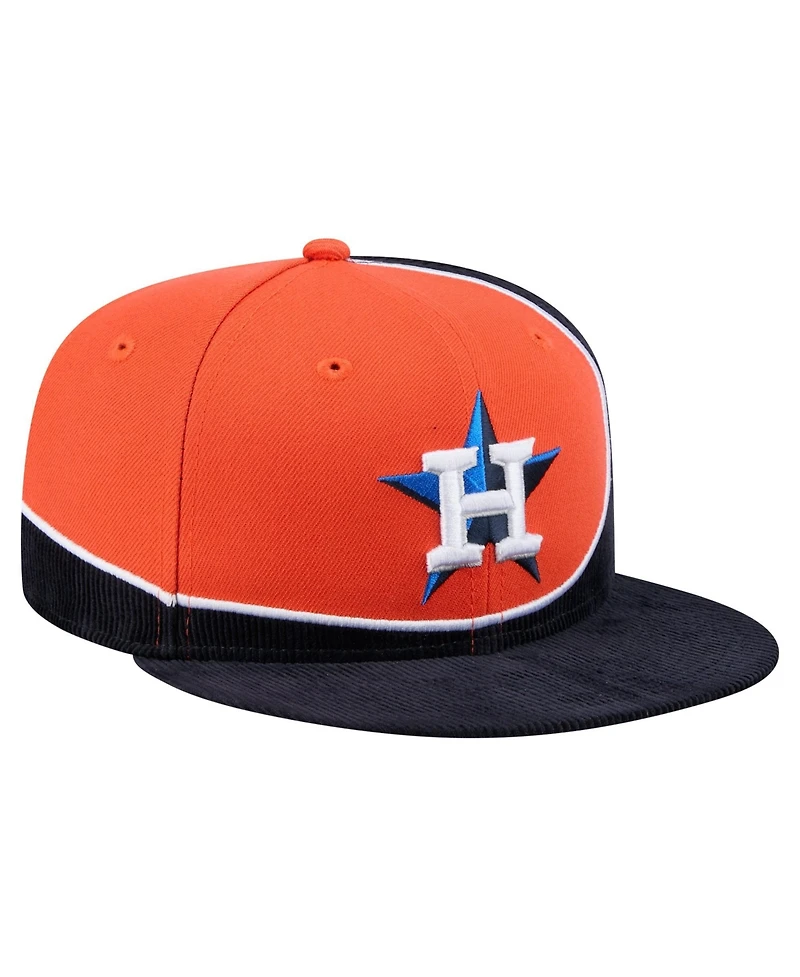 New Era Men's Navy/Orange Houston Astros Retro Split Corduroy Snapback Hat