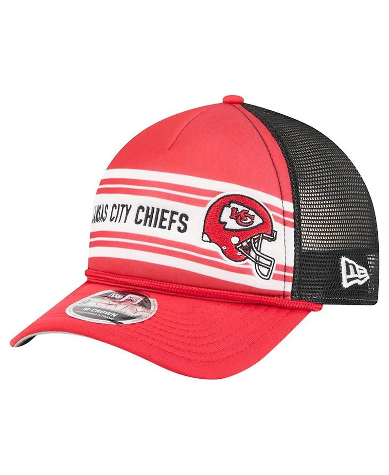 New Era Men's Red Kansas City Chiefs Linear A-Frame 9FORTY Adjustable Hat