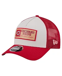 New Era Men's Stone/Red Cincinnati Reds Text A-Frame Trucker 9FORTY Hat