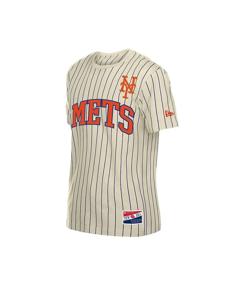 New Era Men's Cream York Mets Throwback Meshback Pinstripe T-Shirt